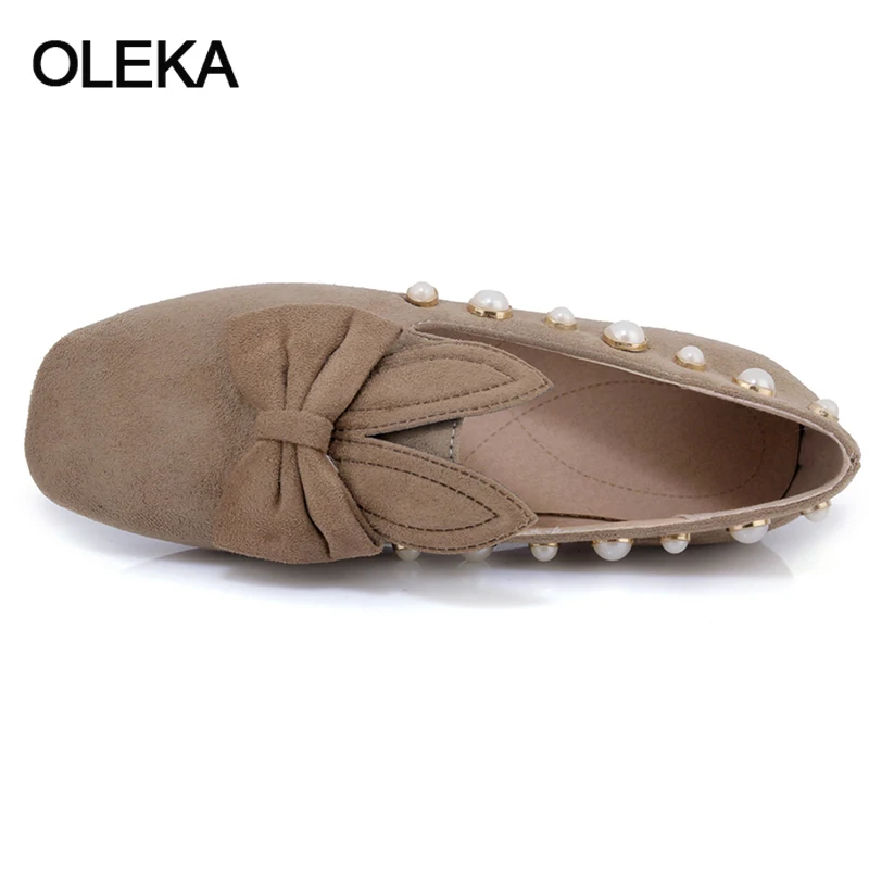 Oleka 2018 Newest Women Flats Square Toe Bow Tie Female Shoes Pearl Woman Plus Size 30-44 Black Red AC117 | Обувь