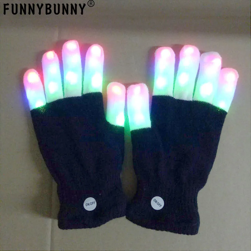 Светодиодные Перчатки FUNNYBUNNY светящиеся на пальцах игрушки с огнями 3 Красочные 6