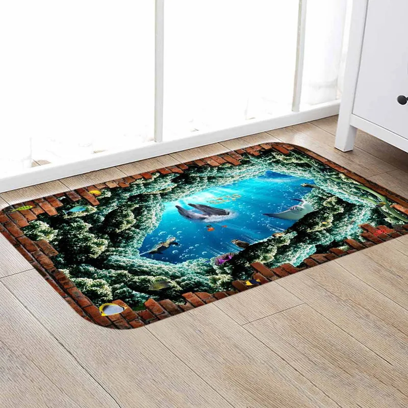 

3D window ocean landscape printed carpets Kitchen Bathroom Absorent Water Antiskid Floor Mats Home Area Rugs Hallway Doormats