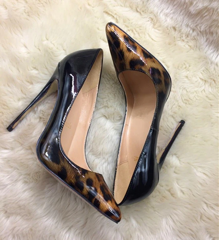 

2021 Fashion free shipping Leopard Patent Leather Poined Toe Stiletto high heel shoe pump HIGH-HEELED SHOES dress shoes 12cm