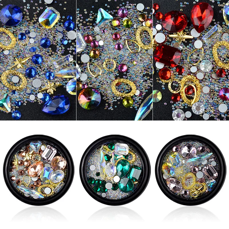 1 Box Mixed Colorful Rhinestones 3D Metal rivets Diamonds Acrylic Crystal Stones Nail Art Decorations Manicure Tools | Красота и