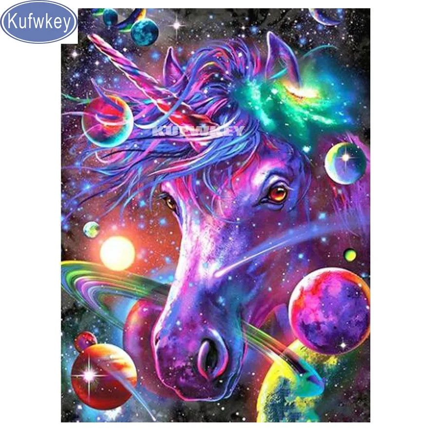 Kufwkey Алмазная вышивка камни в форме ромба круглый сверла &quotЕдинорог Вселенная 5d