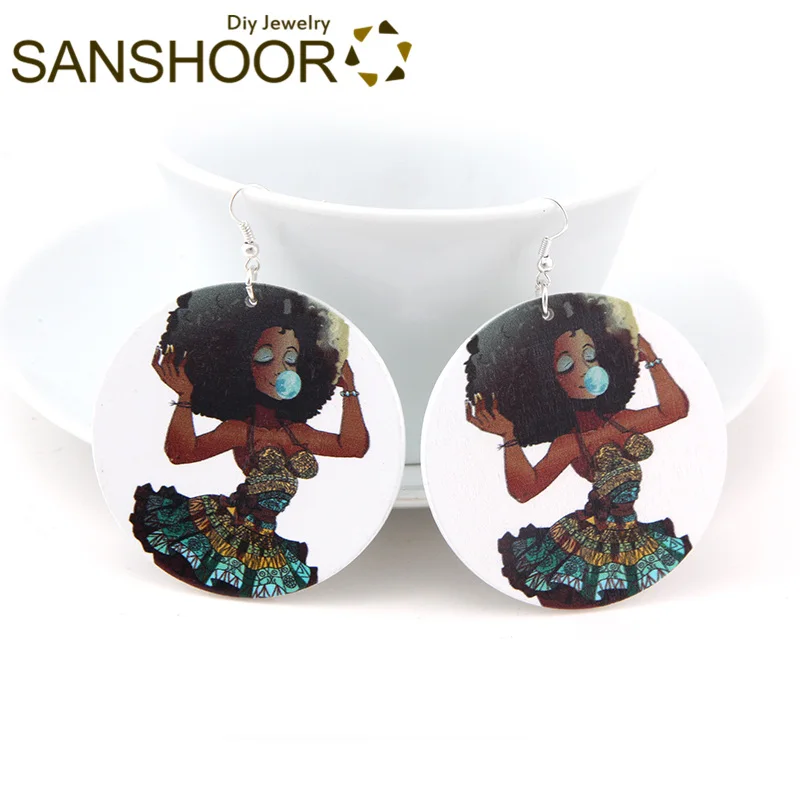 SANSHOOR/милые черные серьги-капли из дерева для девочек в африканском стиле 6 см