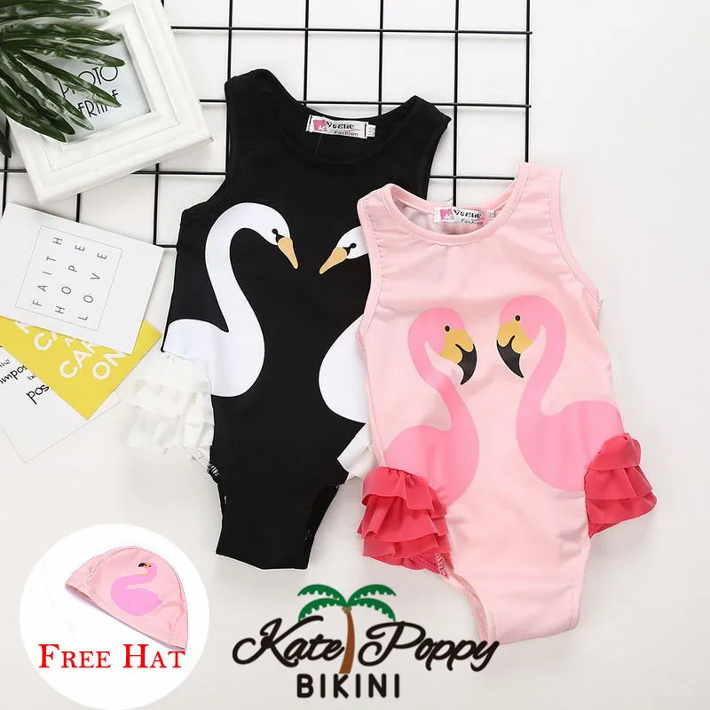2018 детский купальный костюм с лебедем и фламинго Цельный боди для маленьких