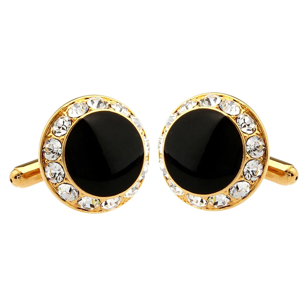 Золото и серебро покрытие роскошные Запонки изысканный стильный круглый черный