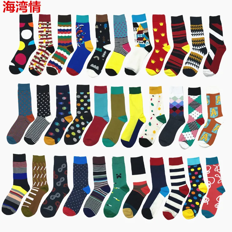 Брендовые качественные мужские Носки Happy 27 цветов полосатые клетчатые носки с