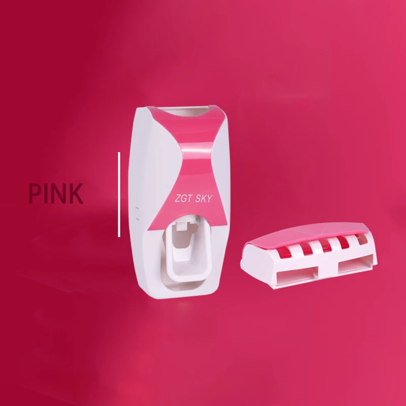 Pink Gunot Настенный Автоматический Диспенсер зубной пасты, для зубной щетки держатель Пластик Аксессуары для ванной комнаты набор зубная паста ленивый диспенсер - Цвет: Pink