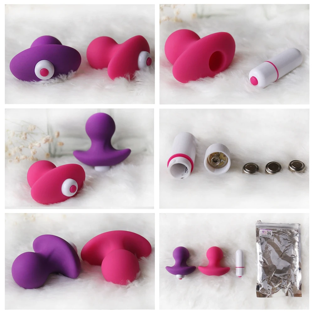 Женская силиконовая Анальная пробка розового/фиолетового цвета вибратор в виде