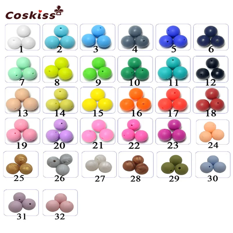 choose color 100 pc силиконовый для детей для прорезывания зубов Прорезыватель бусины 15 мм безопасный пищевой Клас Уход жевательные круглые силиконовые бусы ожерелье - Цвет: choose color