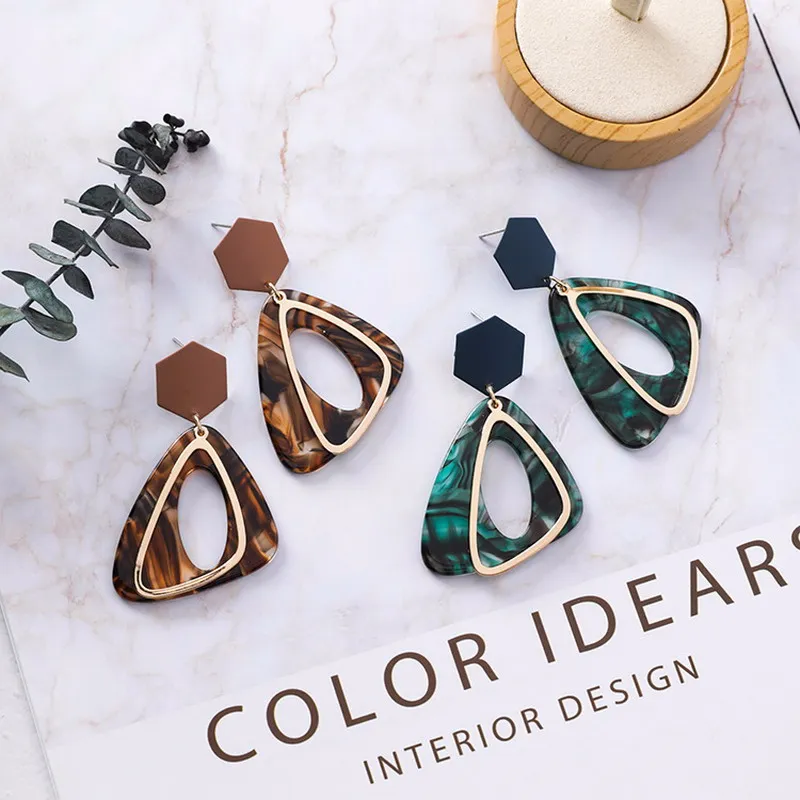 New Trendy Irregularity Triangle Acrylic Earrings for Women Simple Retro Alloy Geometry Dangle Drop Jewelry Bijoux 2019 | Украшения и