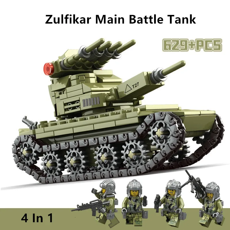 

Plastic Assembly Toy Military Soldiers Primary Battle Tanks Building Blocks Model 4 in 1 Compatible Military Tank Toy Kids Gift