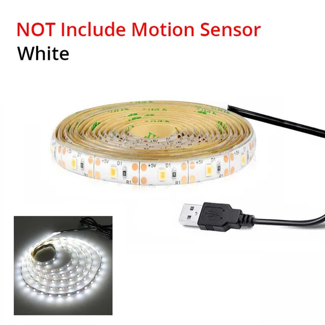 white USB Светодиодный светильник для шкафа с датчиком движения PIR, кухонный светильник 1 м, 2 м, 3 м, светодиодный светильник, лента для шкафа, шкафа, телевизора, тыловая подсветка - Цвет: white USB