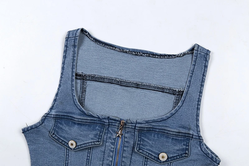 ArtSu Womens Tank Top Sleeveless Denim Sexy Blue Crop Top Femme Square Neck Fashion Streetwear Summer Tops Casual ASVE20681