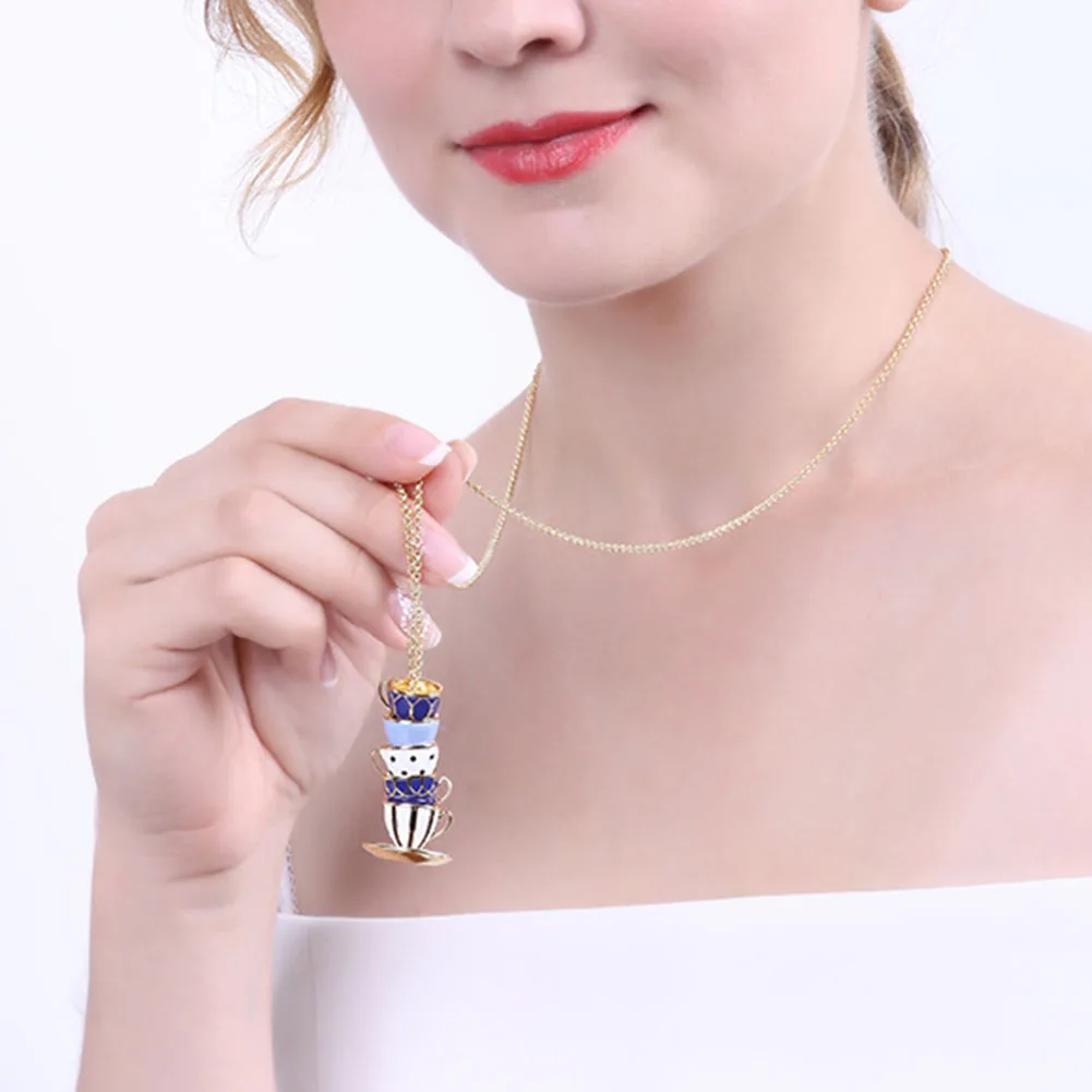 New Fashion Women Hand Painted Enamel Teacup Pendant Necklace Long Chain Jewelry | Украшения и аксессуары