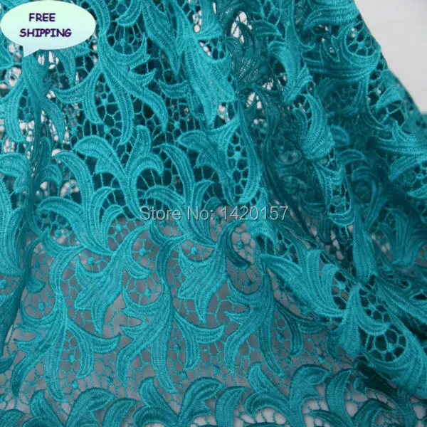 5 Yards/Lot African Green French Lace Teal Water Soluble lace fabric Polyester Materials Fabric for Wedding Dress | Дом и сад