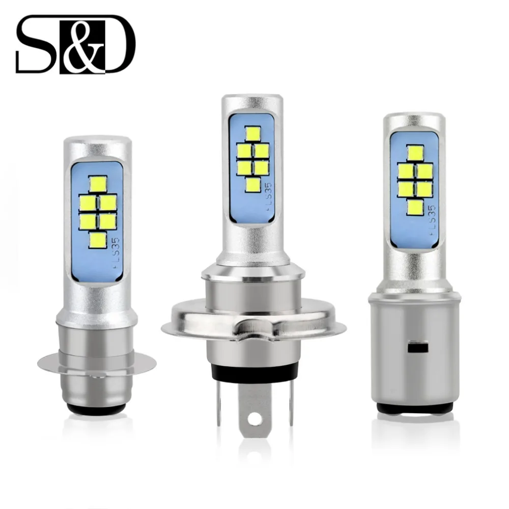 

S&D H4 BA20D H6 P15D LED Motorcycle Headlight Bulbs Canbus Fog Lights DRL Lamp 12SMD 1200LM Hi/low Scooter Moto Headlamp 6000k