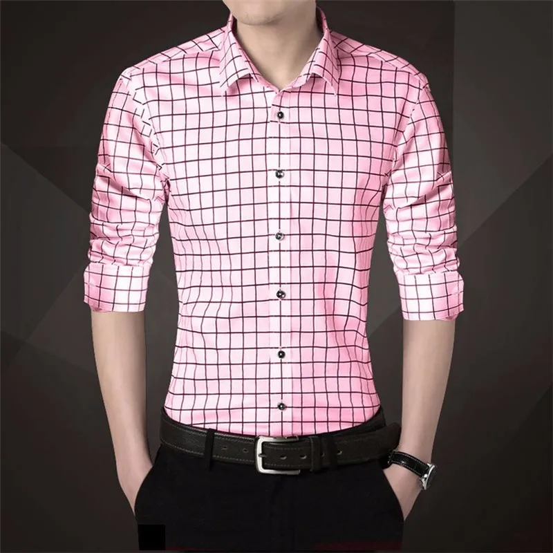 Качество хорошее 2018 Мужская Весенняя рубашка Slim Fit рубашки в клетку с длинными