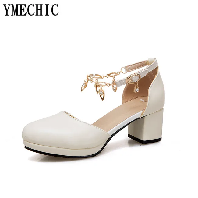 YMECHIC 2019 Летнее белое черное платье Мэри Джейн женские ремешки с пряжкой Платформа