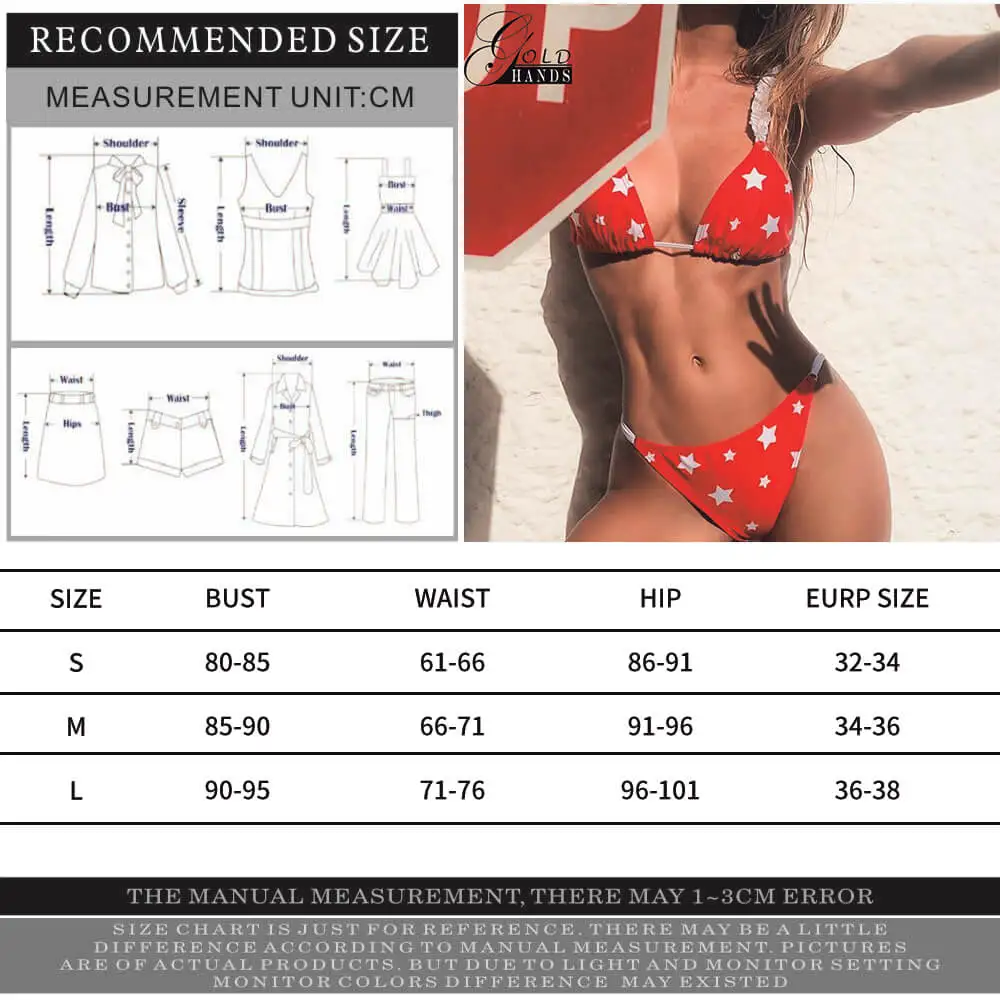 Женский купальник FDBRO красное бикини из двух предметов с принтом в виде звезд