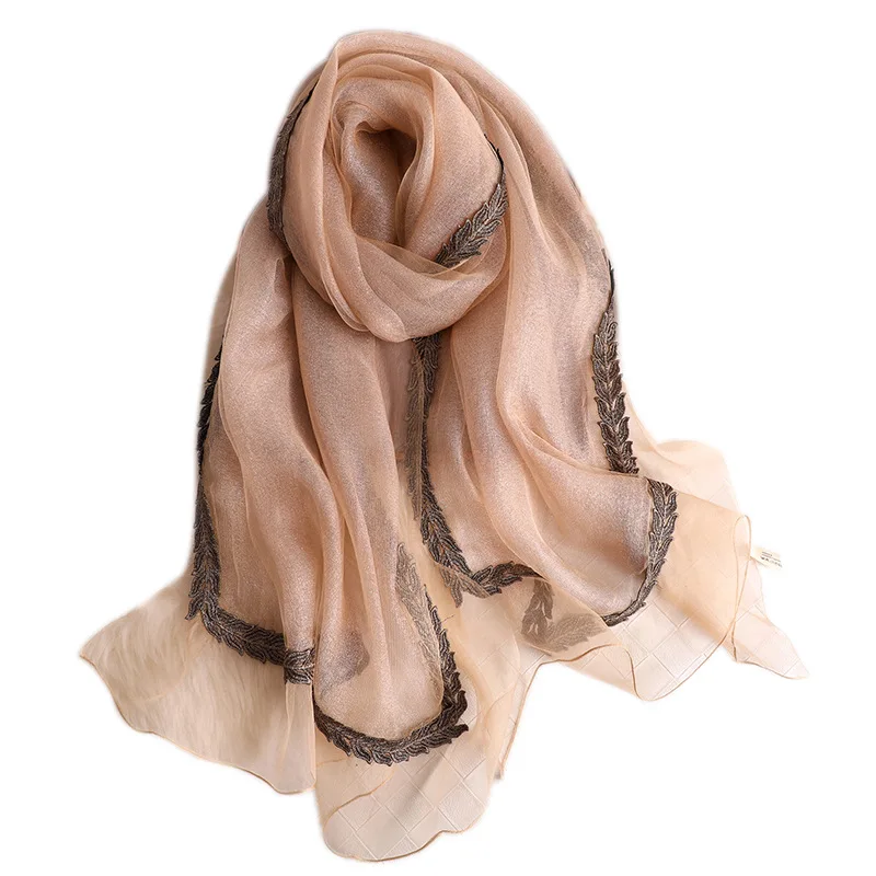 

Brand 2020 Solid New Women Silk Scarves Fashion Embroidery High Quality Soft Wool Scarf Lady Pashmina Shawls Bandana Foulard