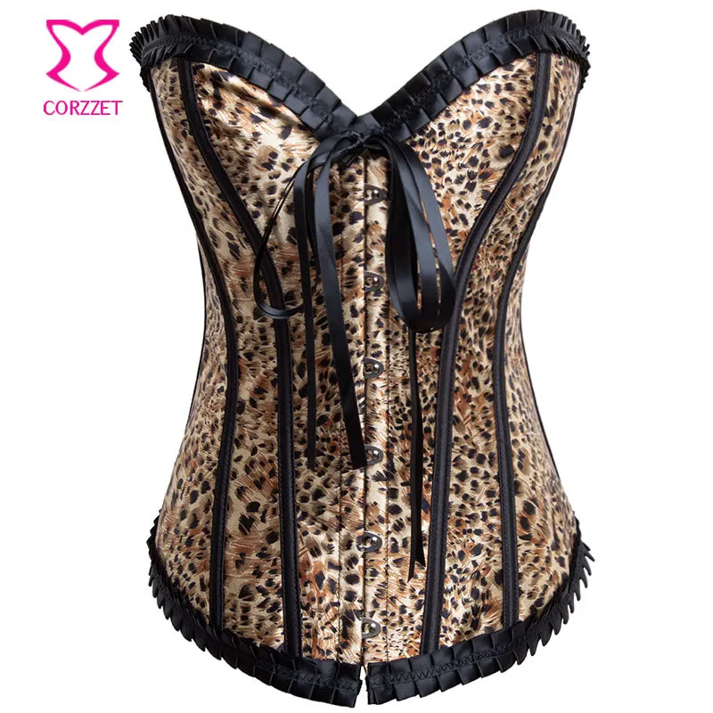 

Black/Brown Leoaprd Printed Sexy Bustier Corset For Slimming Waist Burlesque Costume Corsets Women Espartilho Overbust Corselet