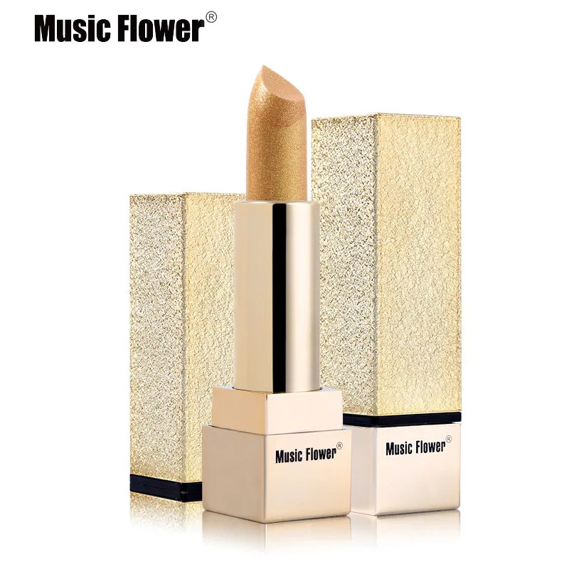 Music Flower Золотой Мерцающая губная помада, Длительное Действие, воды-доказательство металлический увлажняющий Для женщин инструменты для макияжа