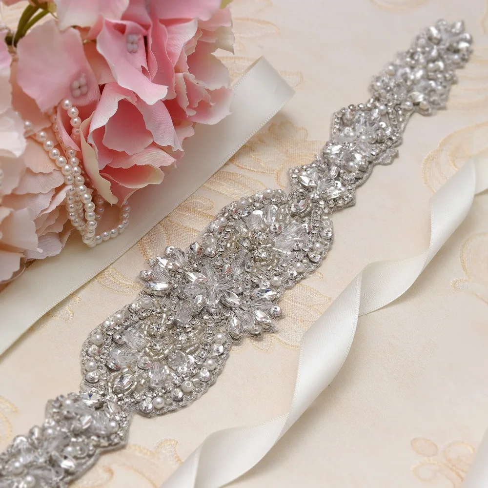 yanstar Silver Rhinestones Wedding Belt Hand Beaded Bridal Crystal Pearls Sash For Dresses XY864 | Свадьбы и торжества