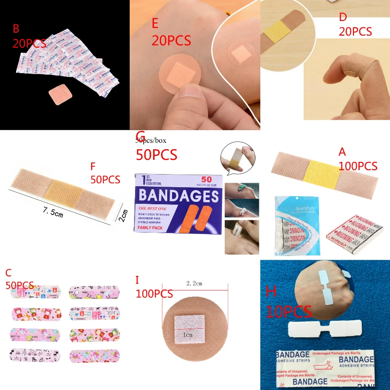 

10/20/50/100pcs Disposable Waterproof Adhesive Bandage First Aid Breathable First Aid Kit Medical Hemostatic Stickers Kids Adult