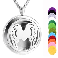essential oil diffuser necklace aromatherapy locket pendant angel wings heart jewelry for men with 24 chain and refill pads