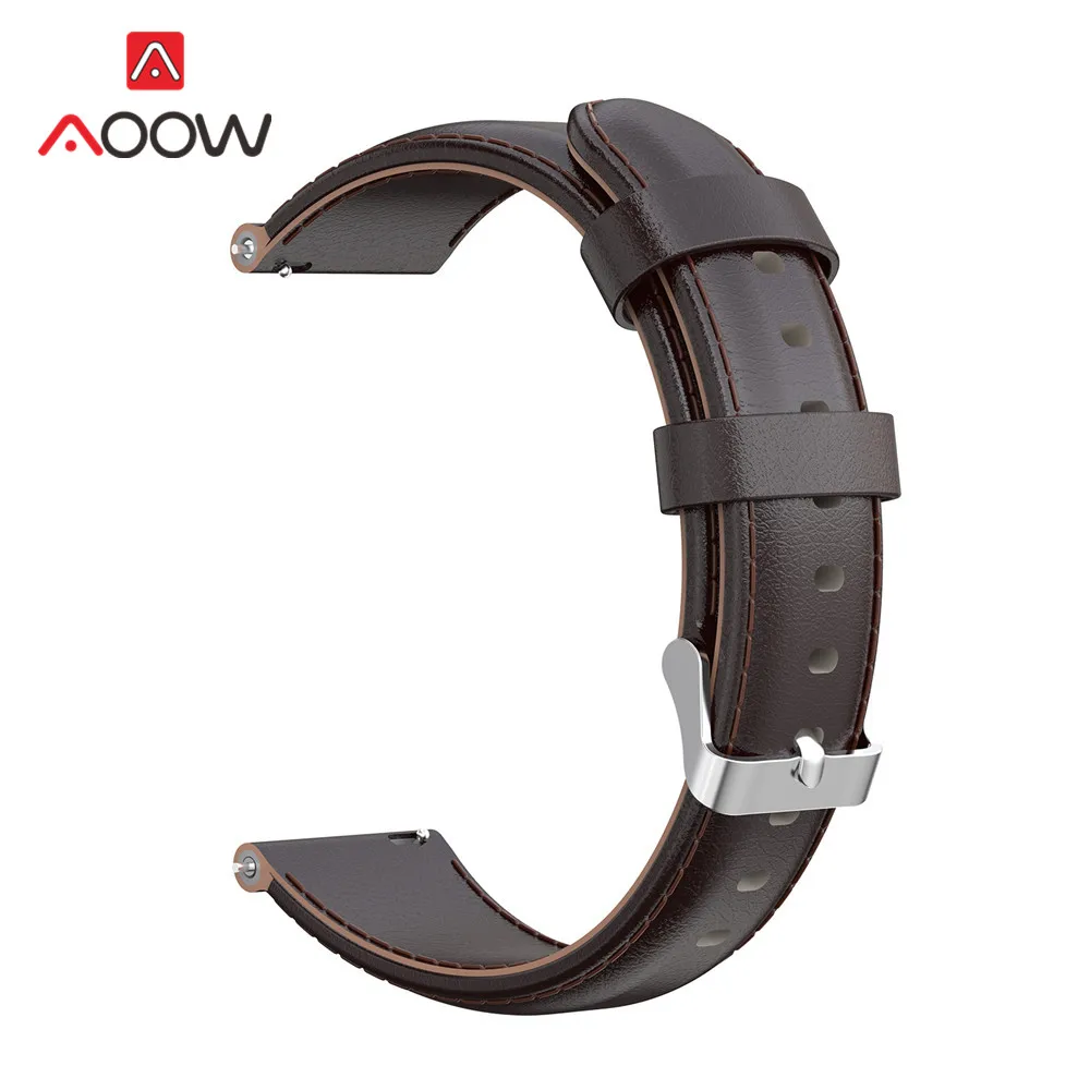 Coffee 20 мм 22 мм ремешок из натуральной коровьей кожи для samsung Galaxy Watch Active 42 мм 46 мм huawei GT Amazfit bip быстросъемный браслет - Цвет ремешка: Coffee
