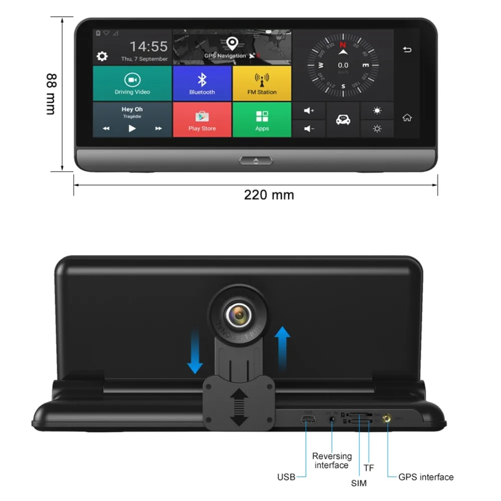 Dealcoo T8 Pro автомобильные DVRs gps 4 г 8 &quotAndroid 5 1 автомобиль камера Wi Fi 1080 P видео