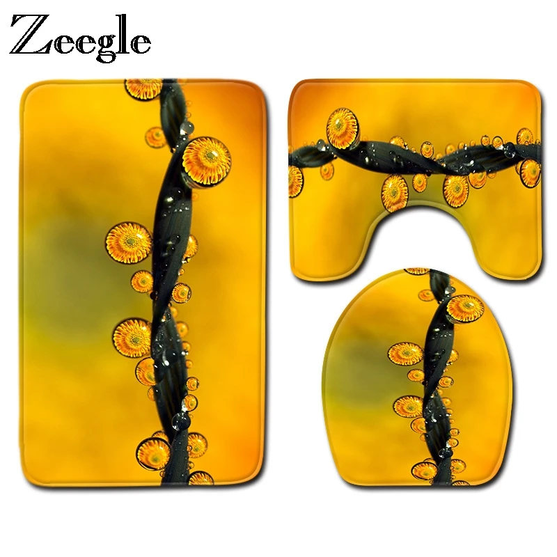 

Zeegle Bathroom Mat Set 3pcs Carpets Bathroom Non-Slip Pedestal Rug Toilet Cover Bath Mat Flannel Bathroom Rugs Mats For Toilet