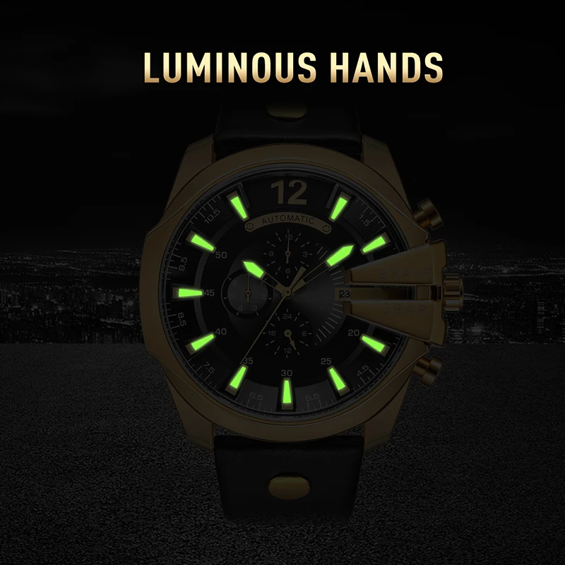 

Automatic Watch Self-wind Golden High Quality Mechanical Date Month Men Watches Retro Top Luxury Brand Vintage Wristwatch