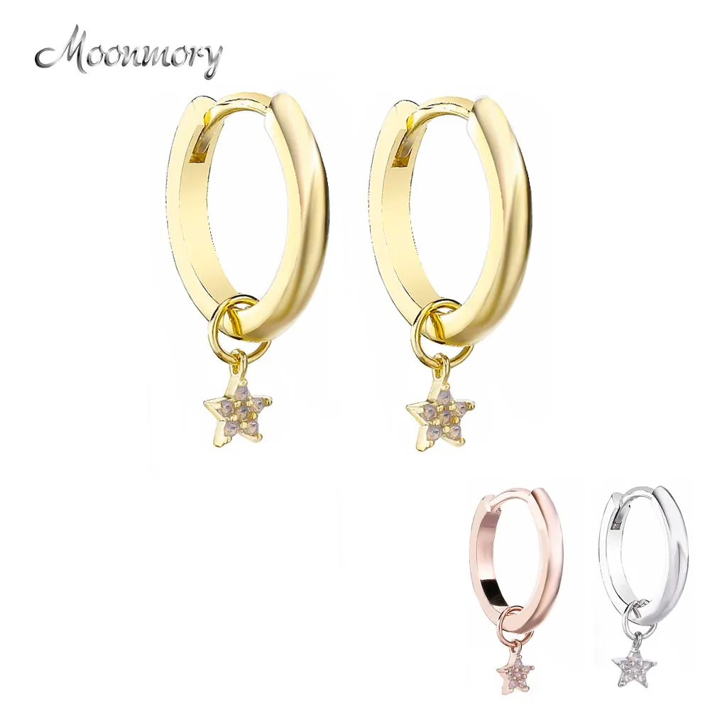 Moonmory Аутентичные 925 серебро розовое золото петля круглые серьги-обруч луна кулон Huggies Звезда Крест DIY женщин Jewlry
