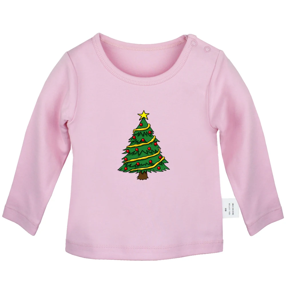 Cute Christmas tree Santa Claus and reindeer gift Bear socks bells Newborn Baby T-Shirts Toddler Graphic Long Sleeve Tee Tops | Детская