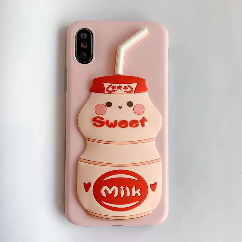 3D милый мультфильм молоко силиконовый мягкий чехол для iPhone 6 6s Plus X XR Xs Max 7 8
