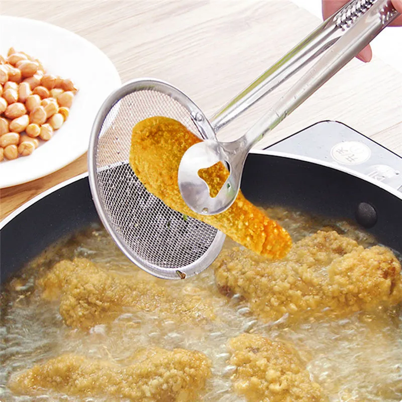

Useful Kitchen Fry Strainer Food Clip Stainless Steel BBQ Tongs Freched Fried Frying Mesh Colander Filter Oil Drainer