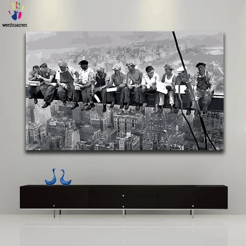 DIY colorings pictures by numbers with colors Lunch atop a Skyscraper picture drawing painting framed Home | Дом и сад