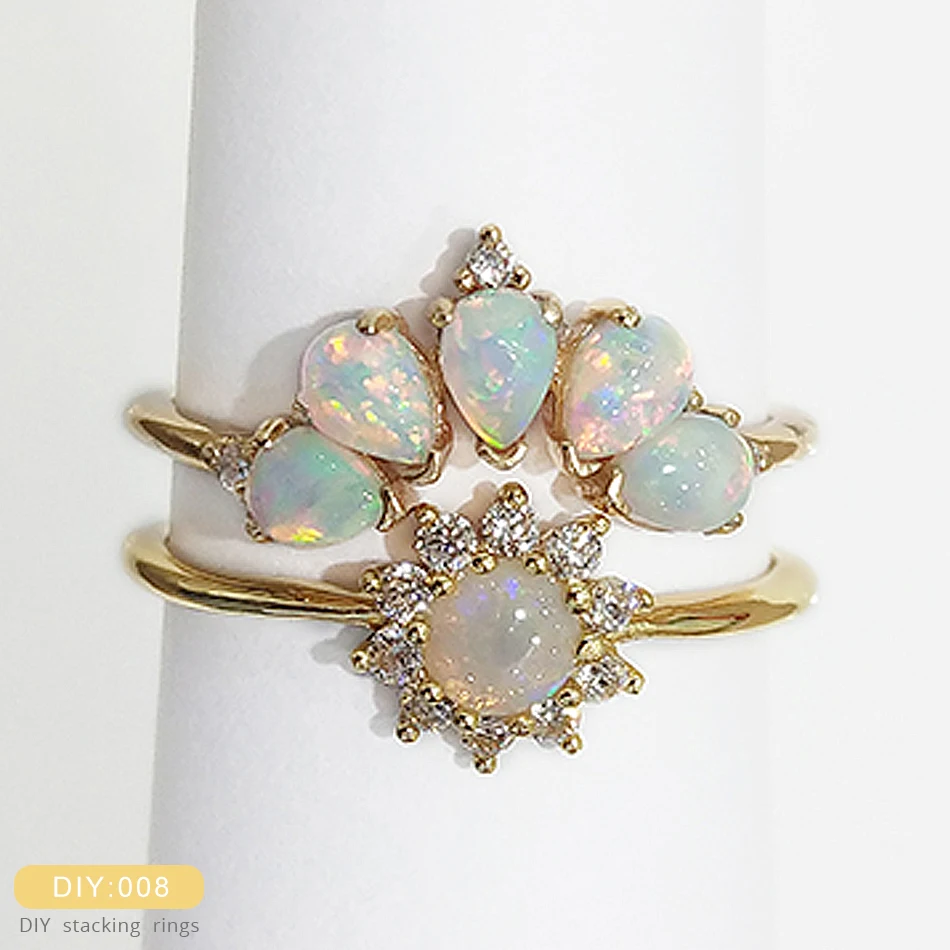 R006838R006135 ALLNOEL, 925 пробы, серебро, сделай сам, ручная работа, штабелирование, Золотое кольцо для женщин, натуральный опал, циркон, алмаз, топаз, свадебные кольца, наборы - Цвет камня: R006838R006135