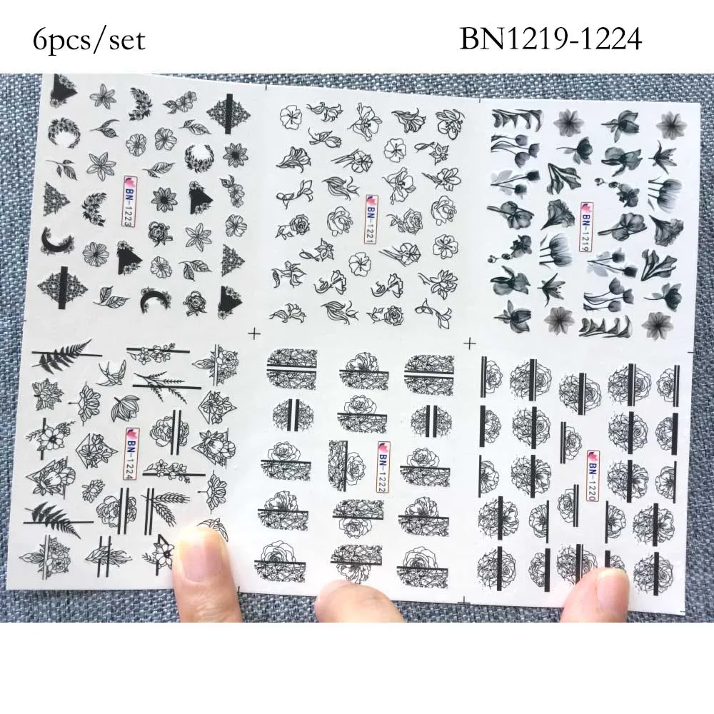 BN1219-1224 6 шт./компл. Геометрический узор Воды переводные тату Сексуальная девушка зима наклейки для ногтей Рождество год подарок все для маникюра - Цвет: BN1219-1224