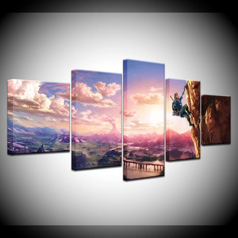 

5 panel print The Legend of Zelda Breath of The Wild Art canvas frame Poster New Game Pictures for Children's room Wall Decor