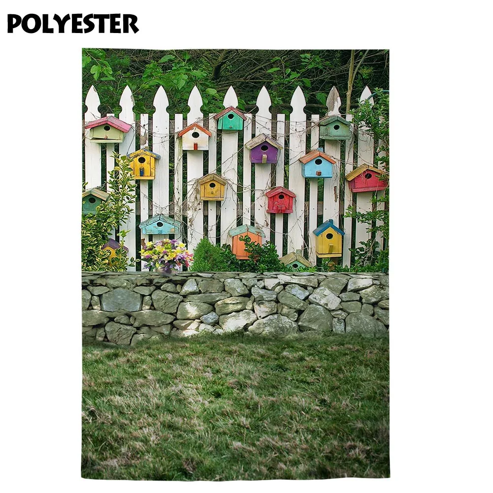 Allenjoy пасхальные фоны для фотосъемки красочный деревянный дом белый забор камень Луг outoor Природный Фотофон