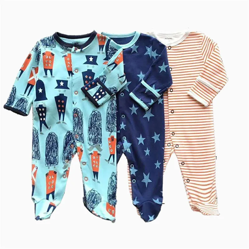Baby Footies Pajamas with Button Closure 100% Cotton Girl/Boy Footie Sleepwear 0-12 Months 3 Pack | Детская одежда и обувь