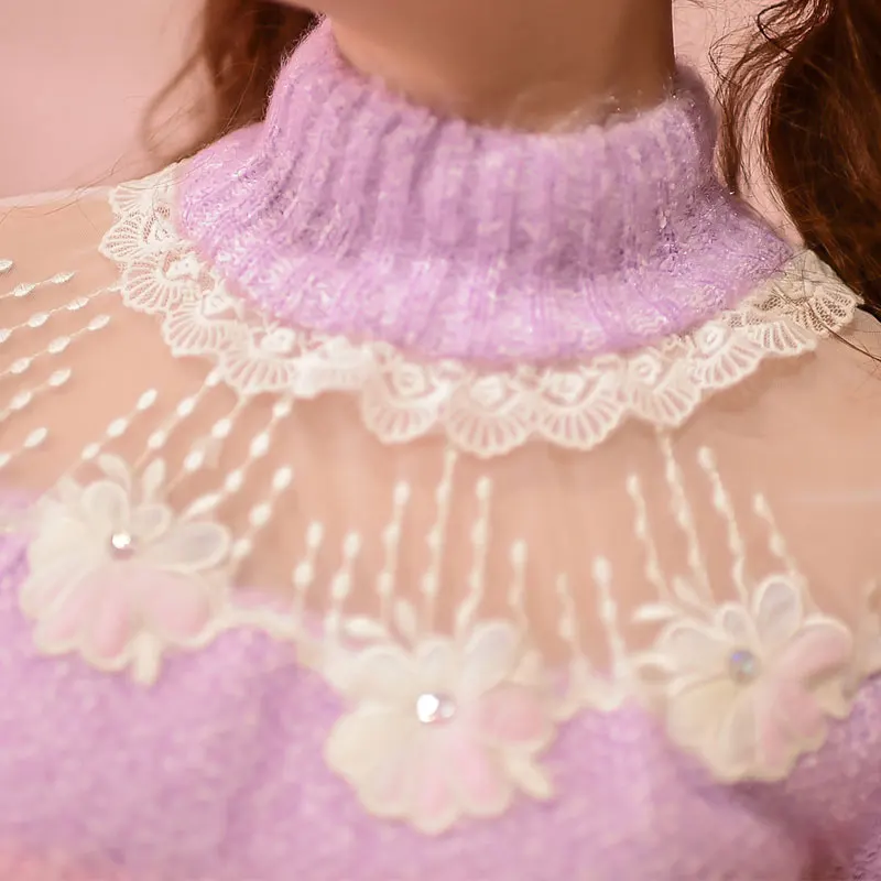 KEQI CANDY RAIN knitted women sweater beading hollow long sleeve female thick Sweater Pullover winter novelty mixture woolen | Женская