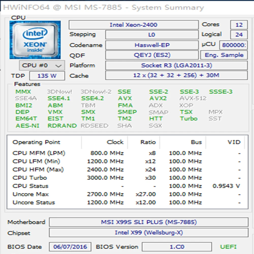 Intel Xeon сервер QEYJ ES образец E5 2676V3 версии 2.40GHz135W 30M 12 ядерный процессор LGA2011