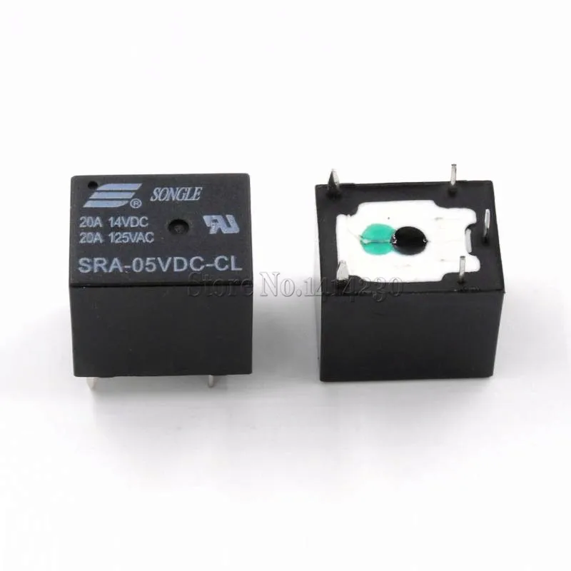 10 шт. 5 в 20A DC мощность реле SRA-05VDC-CL 5Pin PCB тип ЧЕРНЫЙ автомобильное реле