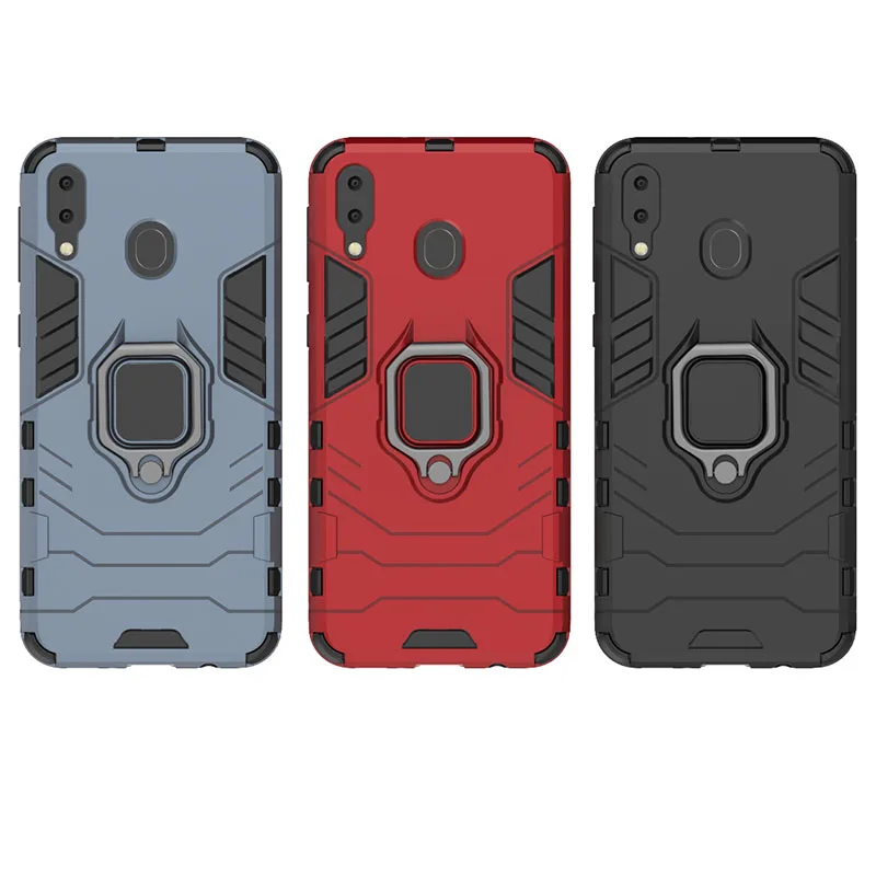 Silicone Phone Case For Samsung Galaxy M20 Armor Back Shockproof Cover M 20 Magnetic Finger Ring Holder |