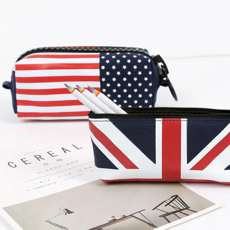 Флаг Пенал Великобритании Франции Американский искусственная кожа Ручка Сумки