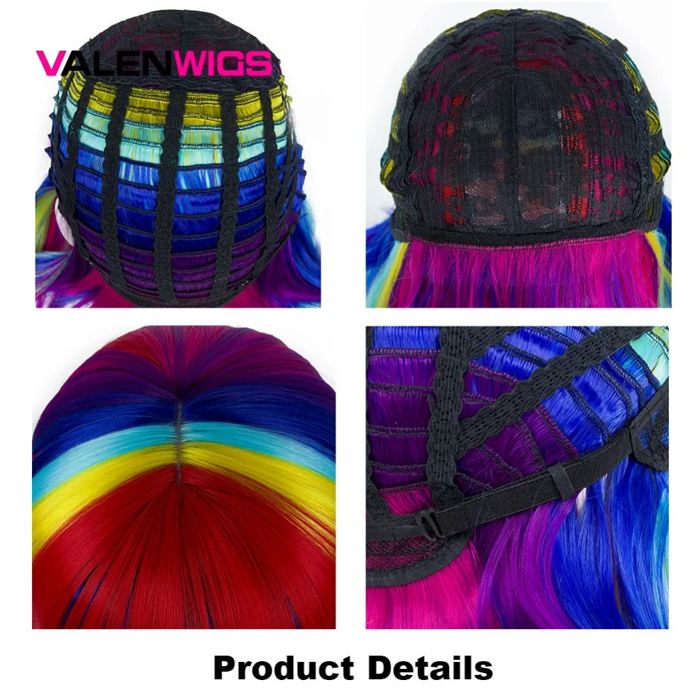Valenwigs синтетический парик для женщин Красочные радужные прямые волосы средняя