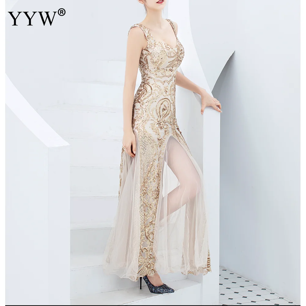 Green Sequined Summer Long Party Dress Spaghetti Strap Sexy Evening Gowns Women Sequin Mesh Patchwork Elegant Club Dresses